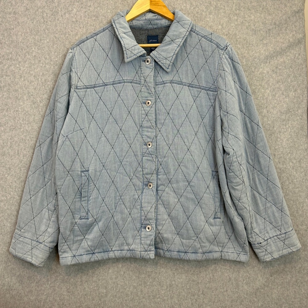 J. Jill Denim Size XL Quilted Jacket Shacket Diamond Stitch Chore Coat Autumn